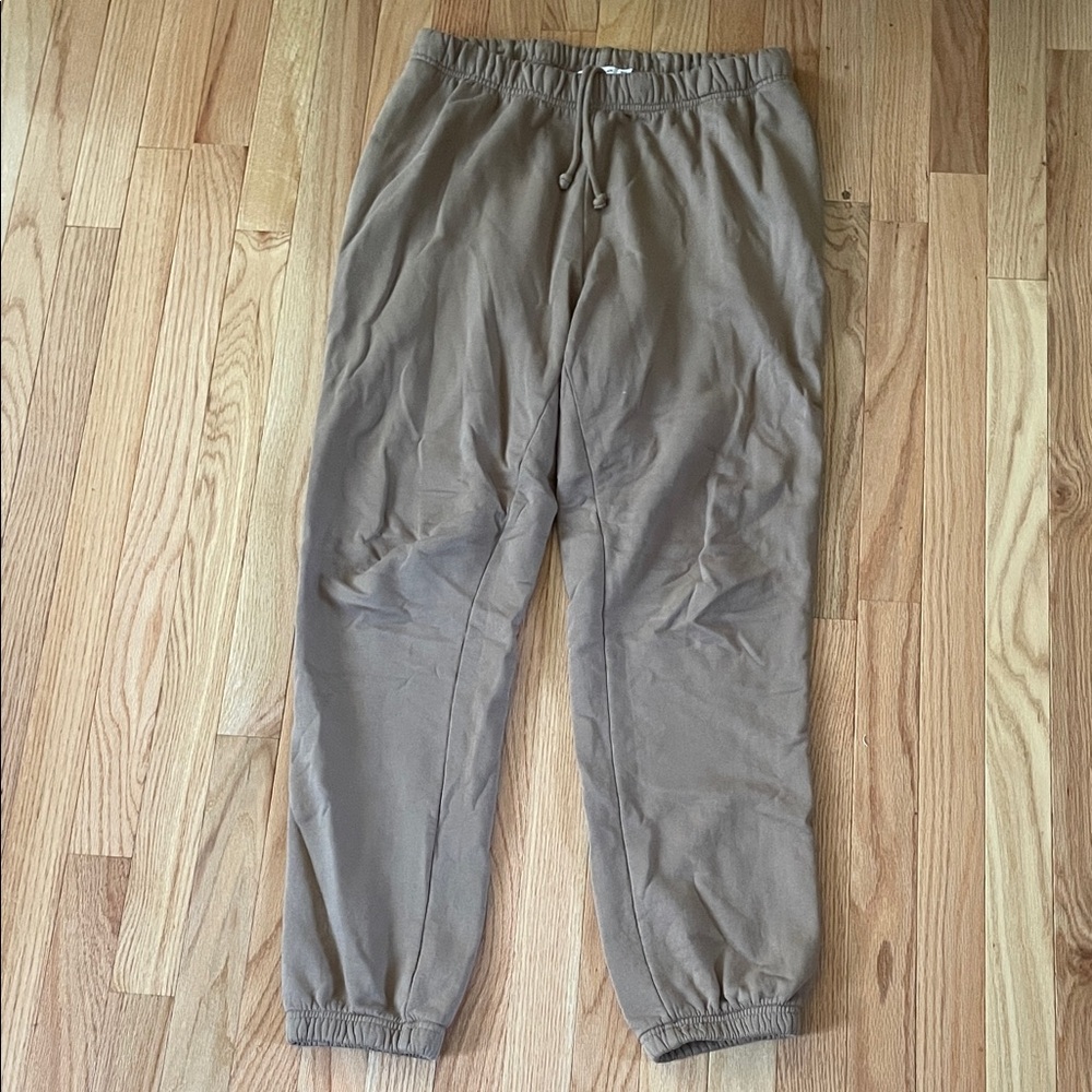 Good American Joggers Womens Large Brown Fleece Pull On Pants Loungewear Cozy